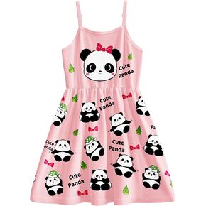 LQSZ Girls Dress Ruffled Sleeves Easter Cartoon Princess Summer School Casual Dresses for Toddler Kids 2-12 Years
