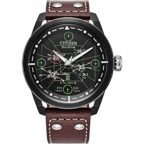 Citizen Men's Eco-Drive X-Wing and Tie Fighter, Ion-Plated Stainless Steel Case, Brown Leather Strap Watch (Model:AW1738-05W)