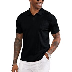 LOGEEYAR Mens Knit Polo Shirts Short Sleeve Regular Fit Textured Polo T-Shirts Summer Casual Collared Golf Shirts
