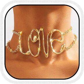 Love Choker Necklaces Gold Letter Collar Necklace Love Chain for Women