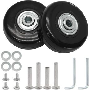 Luggage Wheels Replacement Set of 2, 50mm x 18mm, Black Rubber Swivel Caster Wheels with Installation Accessories, for Trolley Bag Drawbar Box