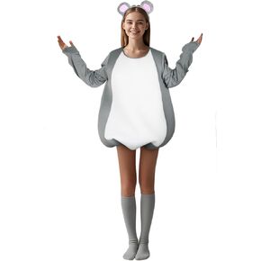 MCJC Adult Cosplay Mouse Costume Jumpsuit, Plum Deer Costume Jumpsuit with Ears, Masquerade, Grey Jumpsuit, Halloween