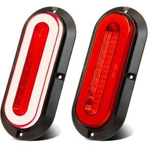6" inch Oval Red 52 LEDs Trailer light w/Flange Surface Mount 2Pcs Halo Brake Stop Running Turn Signal Tail Lights【PatentPending】 Submersible IP67 for Boat Truck/RV/Van, DC 12V