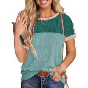 LOMON Womens T Shirts Short Sleeve Crewneck Basic Tee Shirts Casual Loose Fit Summer Ribbed Tops