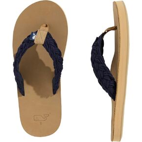 vineyard vines Men's Braided Rope and Leather Flip Flop