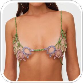الشبكة Tulip Rhinestone Bra Top Chain سلسلة الصدر المثيرة شاطئ بيكيني المجوهرات الجسم للنساء الملحقات