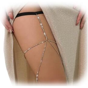 Sexy Rhinestone Leg Body Jewelry,Crystal Bohemian Elastic Band Leg Thigh Chain Bikini Multi-layered Thigh Chain Accessory Jewelry for Women
