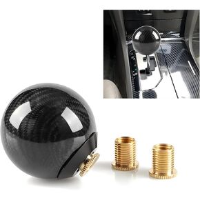 Carbon Fiber Shift Knob, Spherical Type Gear Knob with 3 Adapters, Round Ball Shift Compatible with Most Manual Automotive, Car Stick Shifter Accessories (Black)
