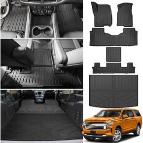 Trunk Mat & Backrest Mat for 2021-2025 Chevrolet Suburban/GMC Yukon XL Cargo Mats (3rd Row Seats) All Weather Rear Seat Back Cargo Liners for 21-25 Chevy Suburban/GMC Yukon XL Accessories