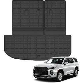 Auxko All Weather Cargo Mat & Back Seat Protector Fit for Hyundai Palisade 2020-2024 2025 TPE Rubber Trunk Liner Accessory Odorless Anti-Slip Black
