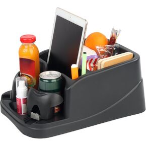 Universal Center Console for Cars, Trucks, Minivans, SUVs, Car Console Organizer with 2 Adjustable Cup Holders, Seatbelt for Secure Hold Car Seat Organizer, Truck Floor Console