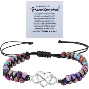 Bracelet for Granddaughter, Purple Alloy Forever Love Granddaughter Jewelry from Grandma Double Layer Bead Granddaughter Bracelet Adjustable Bracelet for Granddaughter