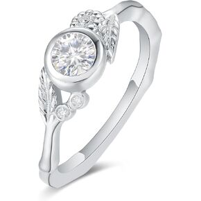 Unique Art Deco 4mm-8mm Brilliant Round Moissanite Rings for Women: 925 Sterling Silver G-H Color VVS1 Certificated Moissanite Engagement Rings, Floral Halo & Twist Vines Platinum Plated Silver Proposal Ring for Her (0.3ct-2ct) Size 4-9