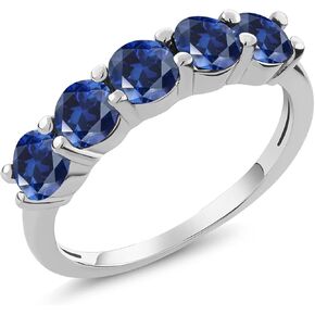 Gem Stone King 4MM Round Gemstone Birthstone 5-Stone Wedding Band Ring | 925 Sterling Silver | Five Stone Engagement Anniversary Promise Ring For Women | Available in Size 5, 6, 7, 8, 9