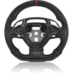 Carbon Fiber Steering Wheel for Chevrolet Corvette C7 2014-2018, D-shaped Flat-bottom Nappa Perforated Leather Grip with Replacement Trim