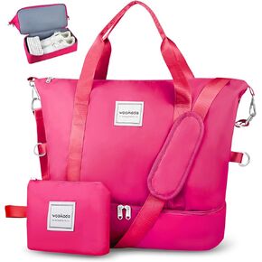 WOOMADA Weekender Bag for Women Travel, Overnight Bag with Shoe Compartment,Personal Item Travel Bag with Toiletry Bag(hot pink)