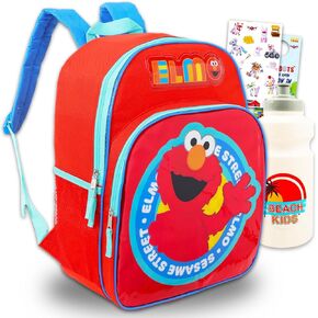 Sesame Street Backpack for Kids - Bundle with 16" Sesame Street School Backpack Plus Water Bottle, Tattoos, More | Elmo School Bag for Boys, Girls Set