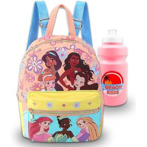 Disney Princess Mini Backpack Set - Bundle with 10" Faux Leather Disney Backpack with Front Pocket, Water Bottle Featuring Moana, Ariel, More | Disney Princess Backpack Purse for Kids