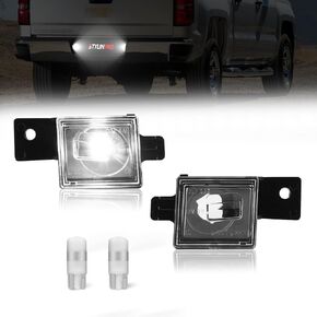 LED License Plate Lights Assembly Compatible with 2014-2023 Chevy Silverado GMC Sierra 1500 2500HD 3500HD Colorado Canyon, License Plate Light Cover Lens with 6000K White LED Bulbs, Pack of 2