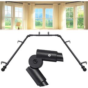Bay Window Curtain Rods, U Shape Heavy Duty Curved Curtain Rods for Bay Windows with Brackets, 59-184" Adjustable for Bedroom, Living Room, Dinging Room, Matte Balck