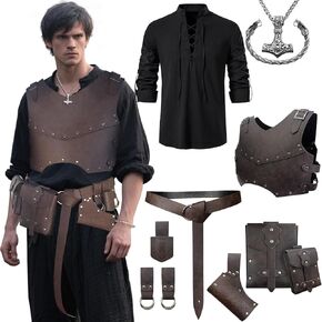 Medieval Leather Chest Armor - Renaissance Costume for Men, LARP Costume & Medieval Accessories 11Pcs