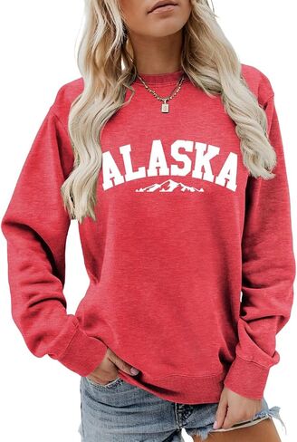 Alaska Sweatshirt Retro Mountain Graphic Shirt Vintage Alaska Sweater Women Casual Crewneck Long Sleeve Pullover Tops in Saudi Arabia