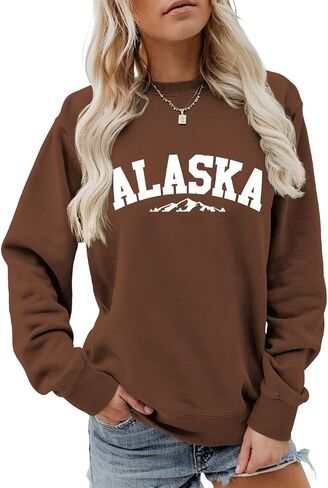 Alaska Sweatshirt Retro Mountain Graphic Shirt Vintage Alaska Sweater Women Casual Crewneck Long Sleeve Pullover Tops in Saudi Arabia