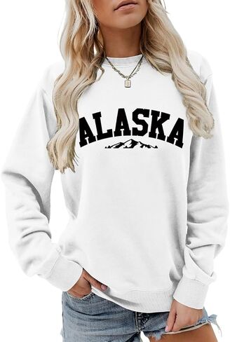 Alaska Sweatshirt Retro Mountain Graphic Shirt Vintage Alaska Sweater Women Casual Crewneck Long Sleeve Pullover Tops in Saudi Arabia