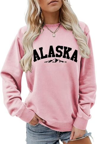 Alaska Sweatshirt Retro Mountain Graphic Shirt Vintage Alaska Sweater Women Casual Crewneck Long Sleeve Pullover Tops in Saudi Arabia