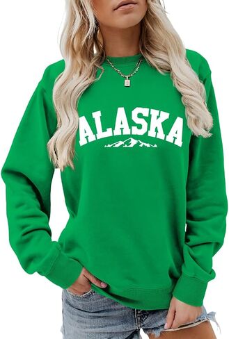 Alaska Sweatshirt Retro Mountain Graphic Shirt Vintage Alaska Sweater Women Casual Crewneck Long Sleeve Pullover Tops in Saudi Arabia