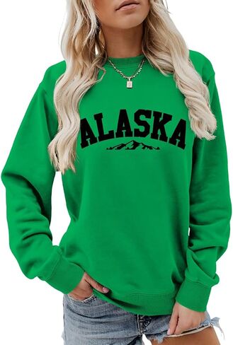 Alaska Sweatshirt Retro Mountain Graphic Shirt Vintage Alaska Sweater Women Casual Crewneck Long Sleeve Pullover Tops in Saudi Arabia