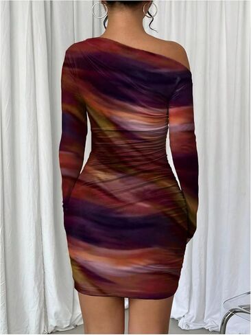 المرأة خارج الكتف OMBRE TIE DYE BODYCON فستان طويل الأكمام in Kuwait