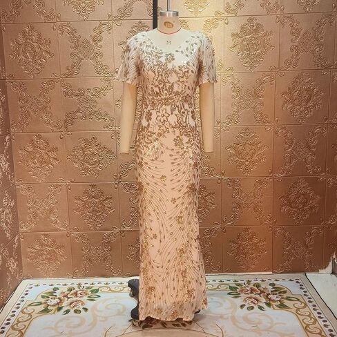 Cololura Women Sexy Elegant Sequin Short Sleeve Party Bodycon Maxi Dress Cocktail Evening Gown Formal Dresses in Kuwait