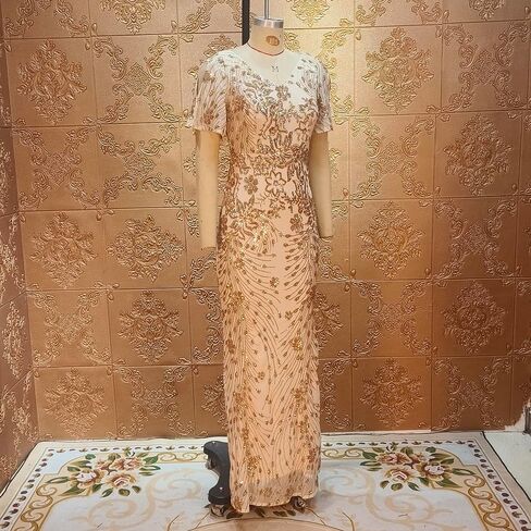 Cololura Women Sexy Elegant Sequin Short Sleeve Party Bodycon Maxi Dress Cocktail Evening Gown Formal Dresses in Kuwait