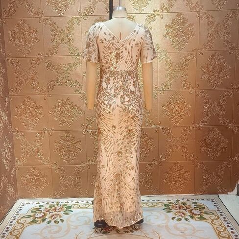 Cololura Women Sexy Elegant Sequin Short Sleeve Party Bodycon Maxi Dress Cocktail Evening Gown Formal Dresses in Kuwait