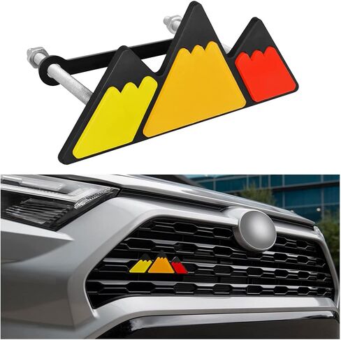 AICEL Tri-Color Grille Emblem for Car, 3 Color Snow Mountain Sticker Decoration, Triangle Badge Decal for Auto Bumper, Automotive Exterior Accessories, Universal Fit for Tacoma/4Runner/Tundra（Orange） in Saudi Arabia