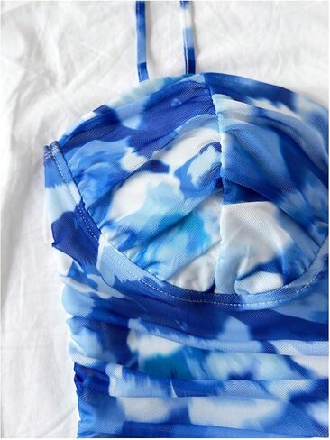 SOLY HUX Women's Summer Floral Corset Dress Spaghetti Strap Ruched Mesh Bodycon Vacation Mini Dresses in Kuwait