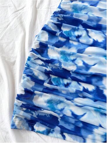 SOLY HUX Women's Summer Floral Corset Dress Spaghetti Strap Ruched Mesh Bodycon Vacation Mini Dresses in Kuwait