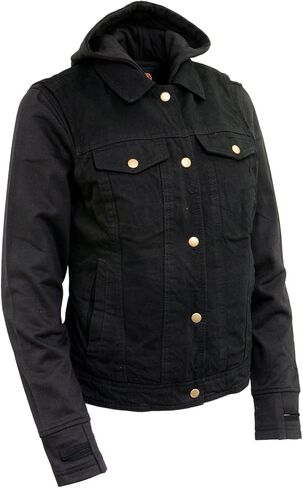 Milwaukee Leather MDL4002 Women's Black Denim 2 in 1 Shirt Style Collar Motorcycle Rider Vest W/Removable Hoodie in Saudi Arabia