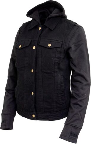 Milwaukee Leather MDL4002 Women's Black Denim 2 in 1 Shirt Style Collar Motorcycle Rider Vest W/Removable Hoodie in Saudi Arabia