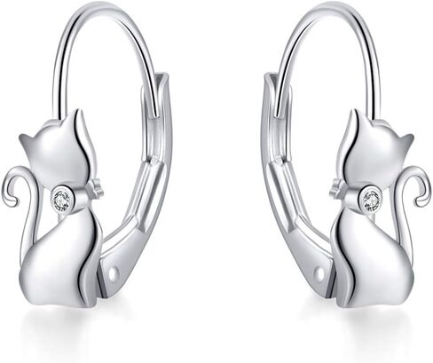 Cat Gifts Earrings Sterling Silver Cute Small Animal Cats Dangle Leverback Jewelry Gifts for women cat Lovers in Kuwait
