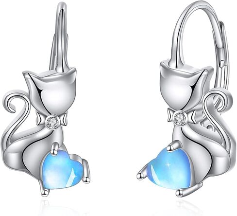 Cat Gifts Earrings Sterling Silver Cute Small Animal Cats Dangle Leverback Jewelry Gifts for women cat Lovers in Kuwait