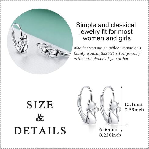 Cat Gifts Earrings Sterling Silver Cute Small Animal Cats Dangle Leverback Jewelry Gifts for women cat Lovers in Kuwait