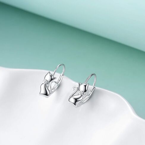 Cat Gifts Earrings Sterling Silver Cute Small Animal Cats Dangle Leverback Jewelry Gifts for women cat Lovers in Kuwait