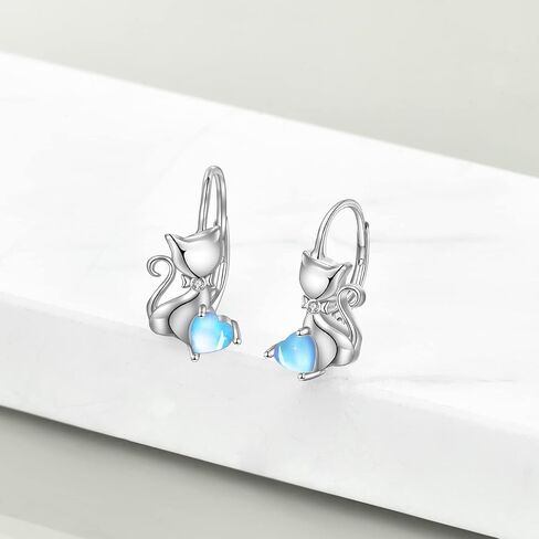 Cat Gifts Earrings Sterling Silver Cute Small Animal Cats Dangle Leverback Jewelry Gifts for women cat Lovers in Kuwait