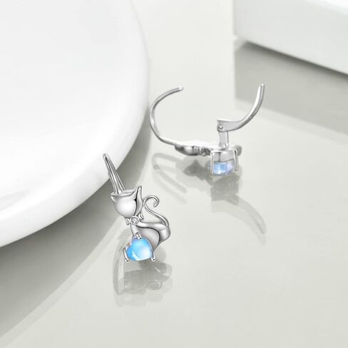 Cat Gifts Earrings Sterling Silver Cute Small Animal Cats Dangle Leverback Jewelry Gifts for women cat Lovers in Kuwait