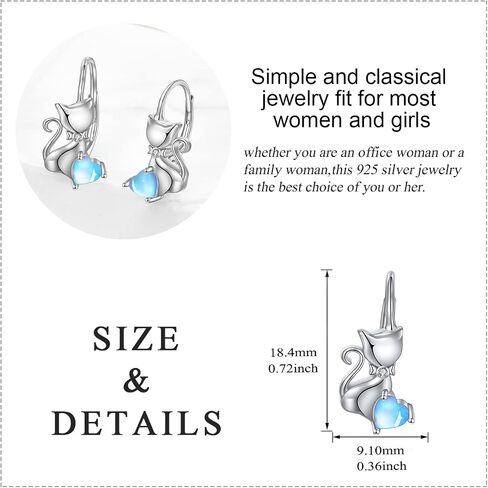 Cat Gifts Earrings Sterling Silver Cute Small Animal Cats Dangle Leverback Jewelry Gifts for women cat Lovers in Kuwait