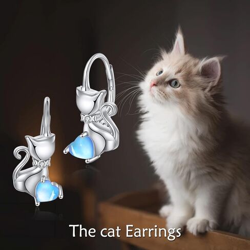 Cat Gifts Earrings Sterling Silver Cute Small Animal Cats Dangle Leverback Jewelry Gifts for women cat Lovers in Kuwait