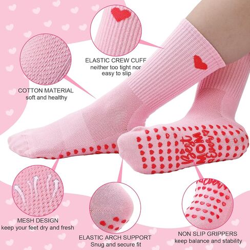 Geyoga 3 Pairs Pilates Socks for Mom Women Gifts Non Slip Yoga Socks with Grips Funny Mother Gifts for Birthday Party in Saudi Arabia