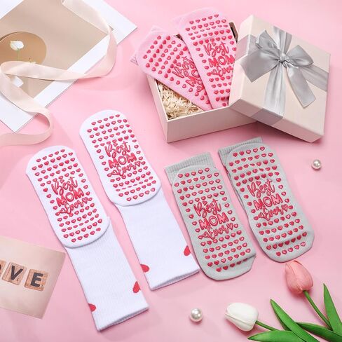 Geyoga 3 Pairs Pilates Socks for Mom Women Gifts Non Slip Yoga Socks with Grips Funny Mother Gifts for Birthday Party in Saudi Arabia